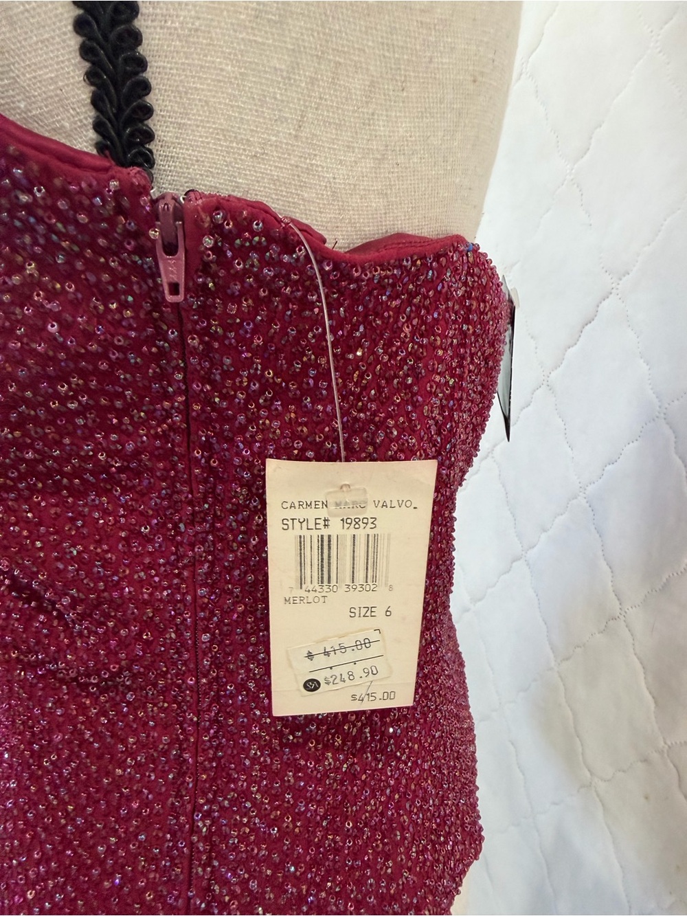 NWT Vintage Beaded Carmén Marc Valvo Halter Top in Burgundy - Picture 7 of 8